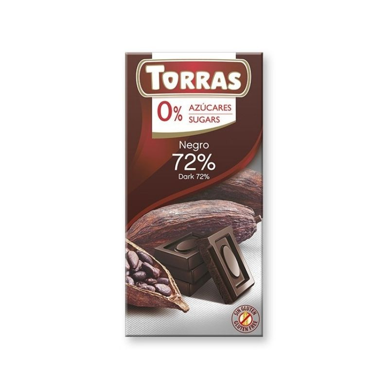 TORRAS Ciocolata cu 72% cacao fara zahar si gluten, 75g 