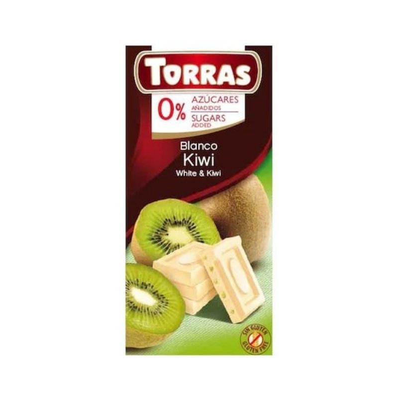 TORRAS Ciocolata alba cu kiwi fara zahar si gluten, 75g 