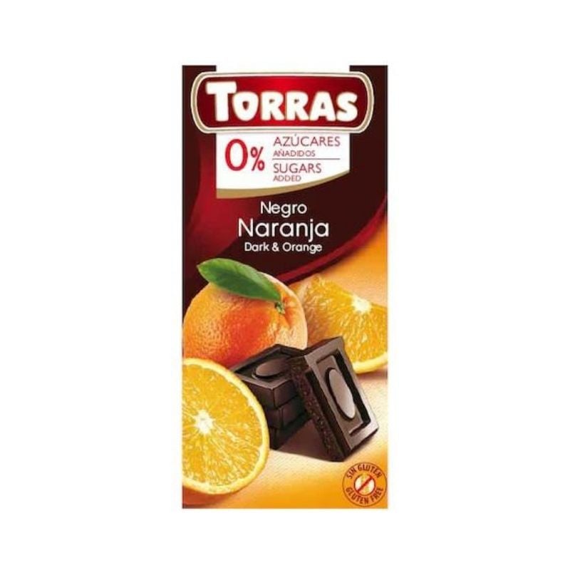 TORRAS Ciocolata neagra cu portocala fara zahar si gluten, 75g 