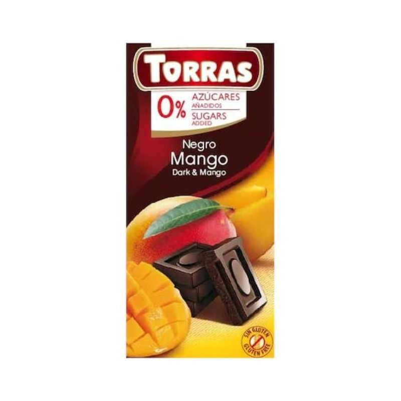 TORRAS Ciocolata neagra cu mango fara zahar si gluten, 75g
