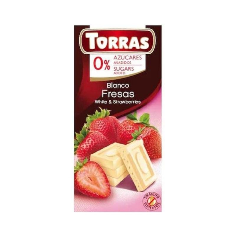 TORRAS Ciocolata alba cu capsuni fara zahar si gluten, 75g 