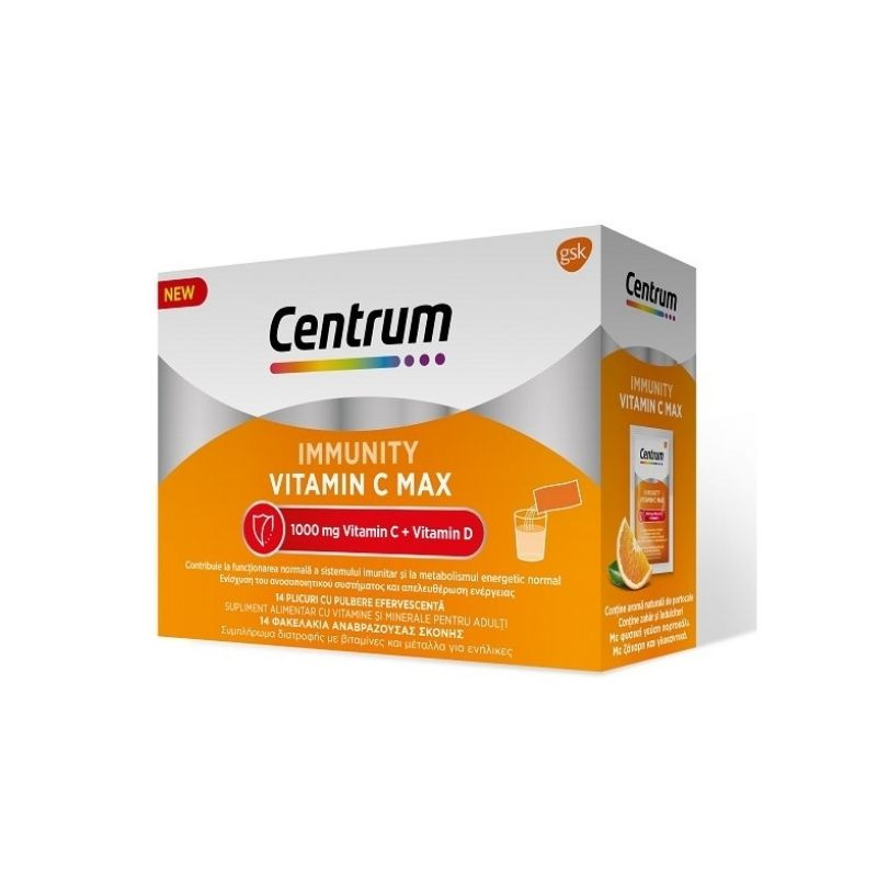 Centrum Immunity Vit C Max pulbere, 14 plicuri Centrum imagine teramed.ro