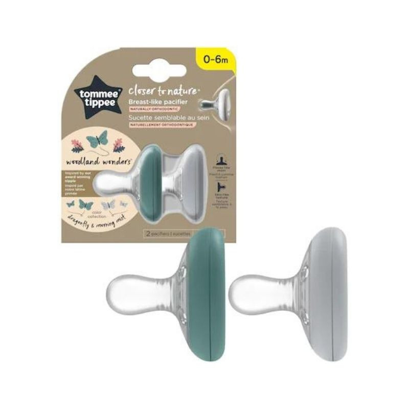 Tommee Tippee Suzeta Closer to nature, 0-6luni, verde/gri, 2bucati