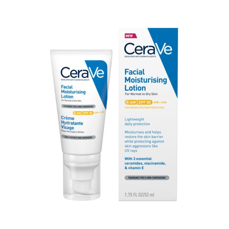 Crema hidratanta pentru fata A.M. SPF 50, ten normal-uscat, 52ml, CeraVe Frumusete si ingrijire