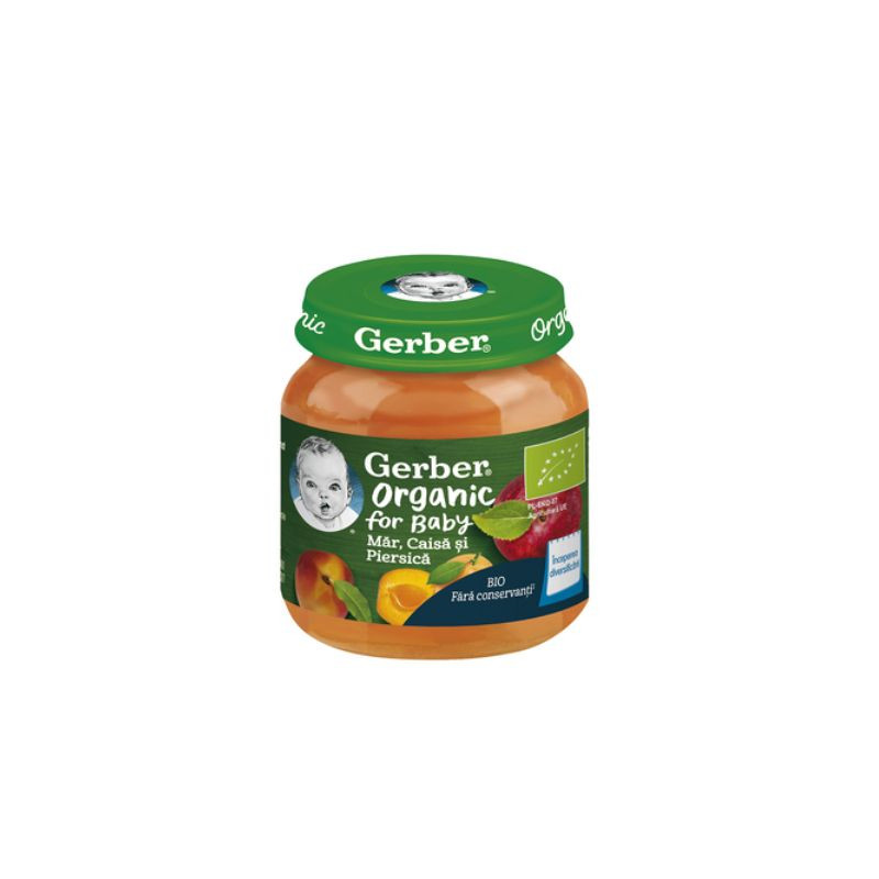 Gerber Bio Piure mar, piersica, caisa, 125g 125g imagine noua