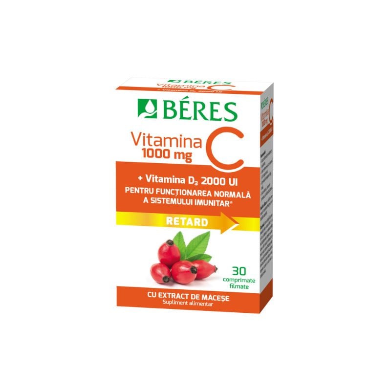 Beres Vitamina C 1000 mg + Vitamina D3 2000 UI, 30 comprimate 1000 imagine 2022