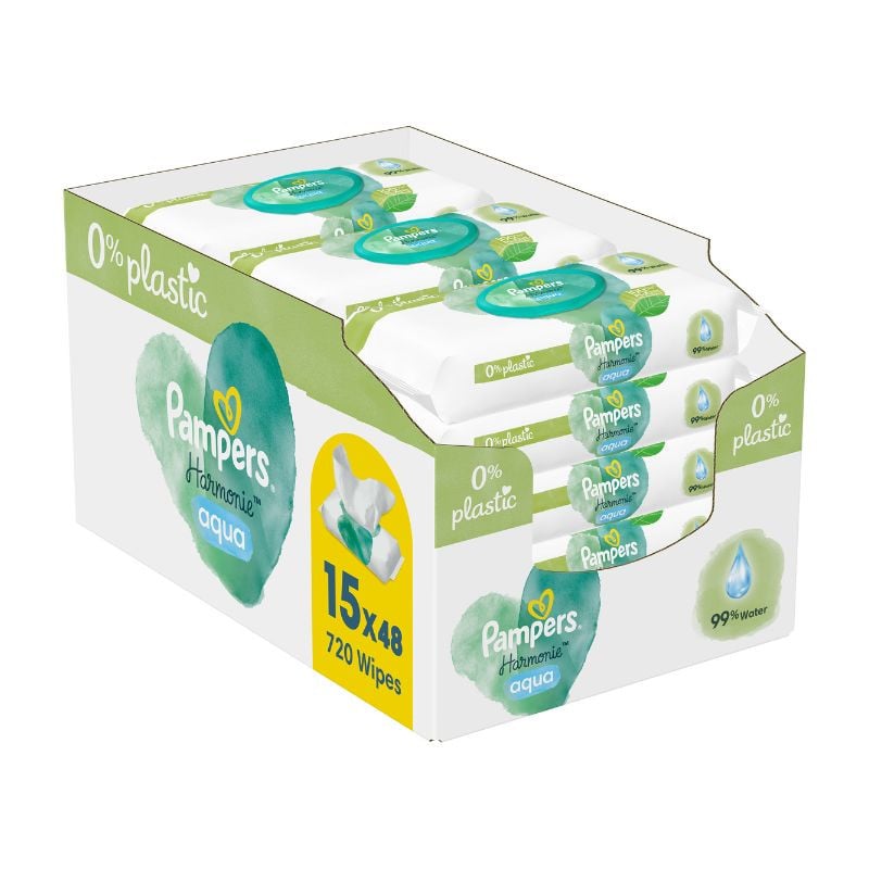 Servetele Umede Harmonie Aqua, 15 Pachete X 48 Bucati, Pampers