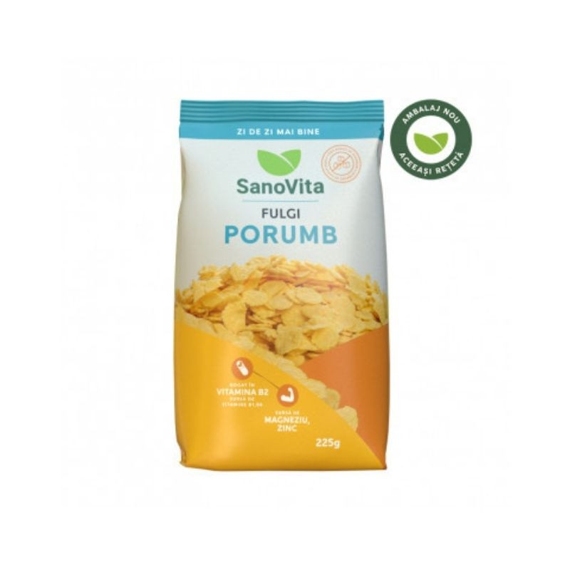 Sanovita Fulgi de Porumb fara zahar, 225g 225g imagine noua