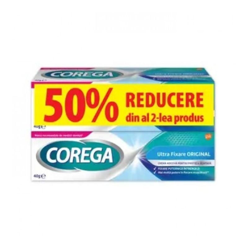 Pachet Crema Adeziva Pentru Proteza Dentara Ultra Fixare Original, 2x40 G, Corega