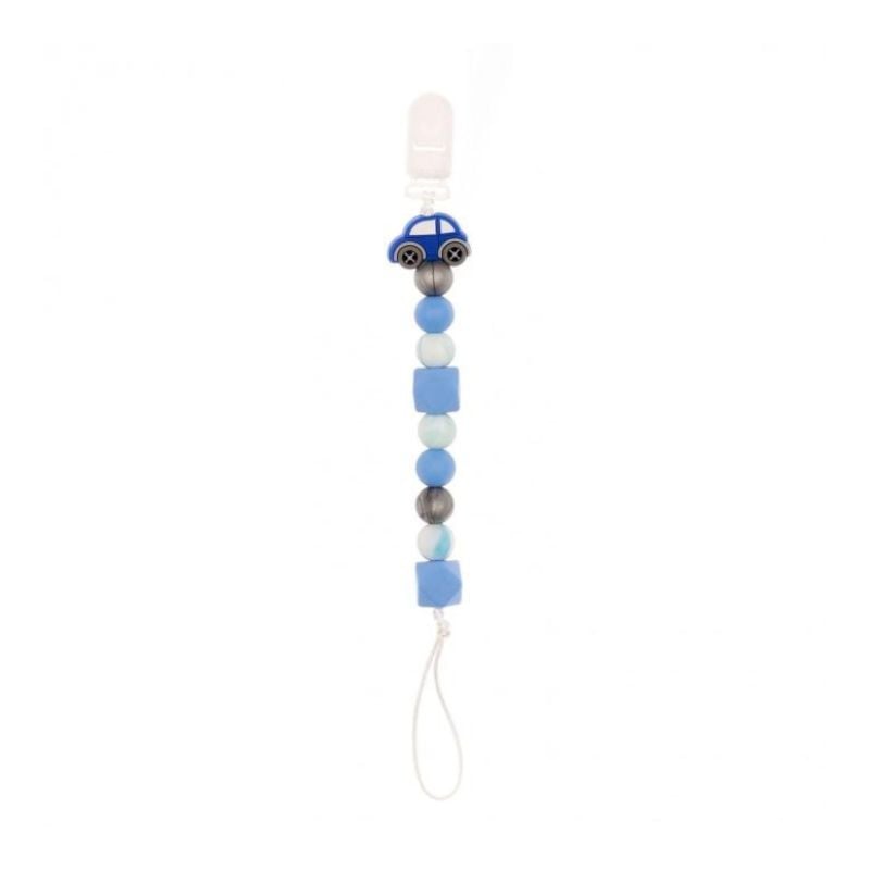Coccorito Colier pentru suzeta din silicon, masina bleu, 1 bucata