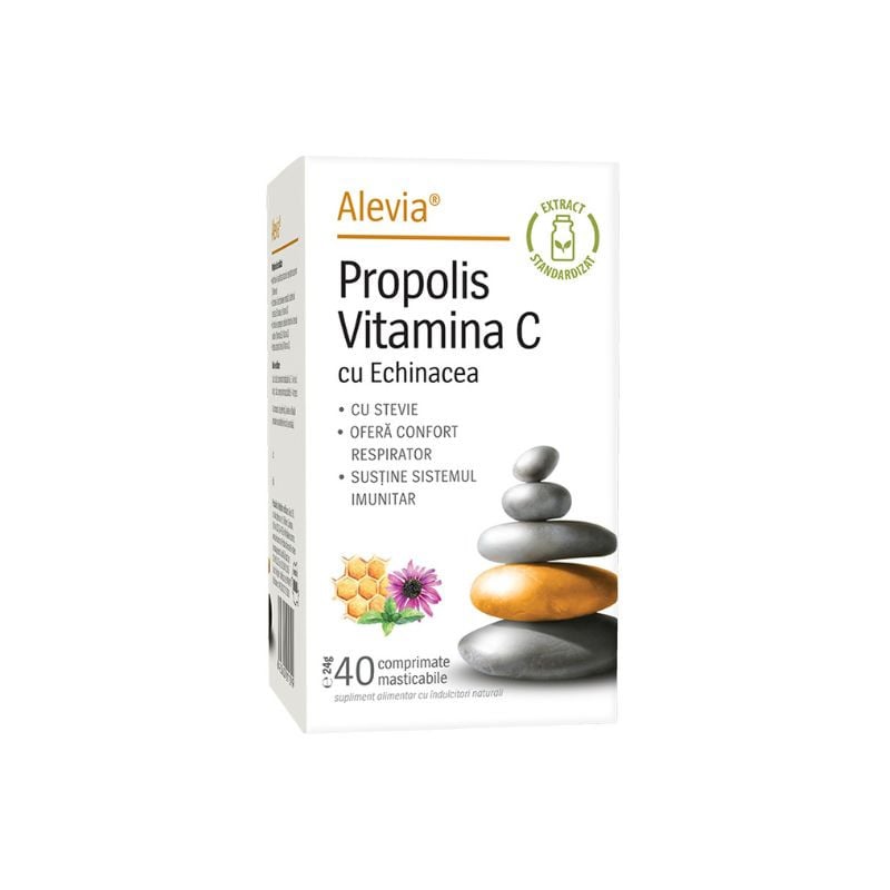 Alevia Propolis Vitamina C cu Echinacea si Stevie, 40 comprimate