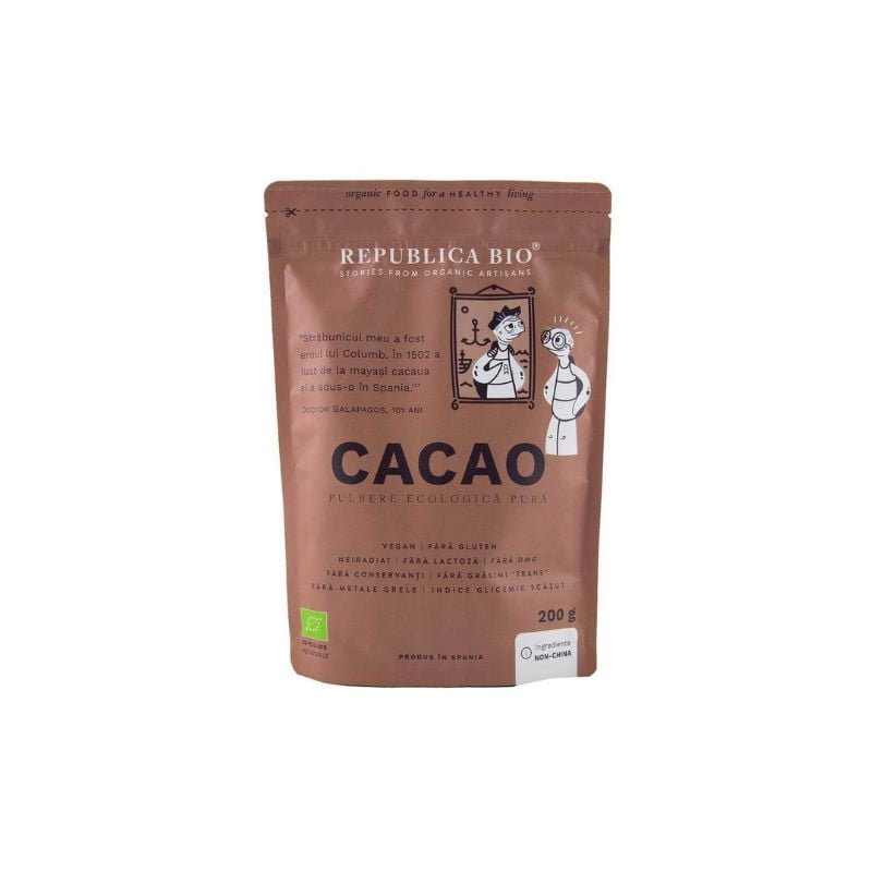 Republica BIO Cacao, pulbere ecologica pura, 200 g 200% imagine noua