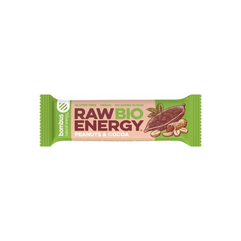 Bombus Baton energizant, Raw Energy, cu arahide si cacao, 50g