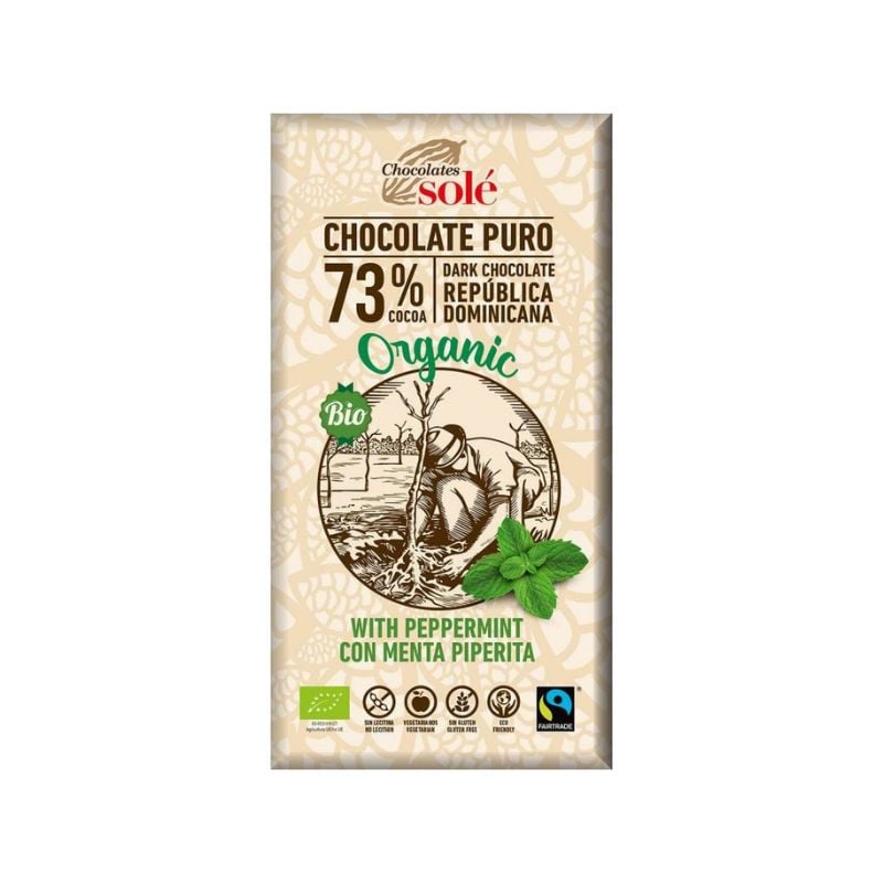 Chocolates Sole Ciocolata bio cu 73% cacao si menta, 100g