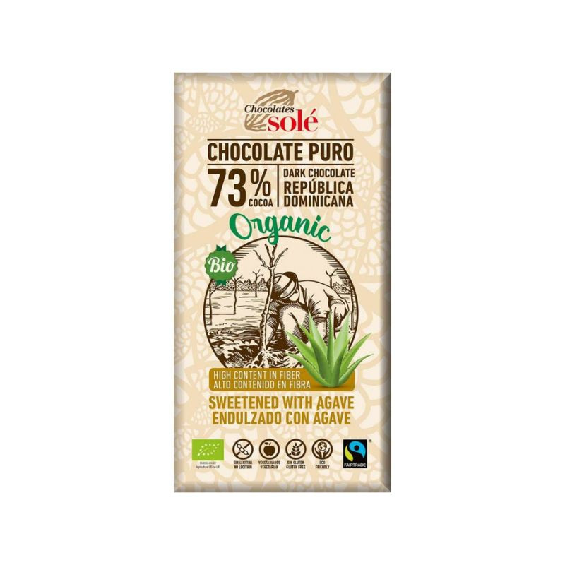 Chocolates Sole Ciocolata bio cu sirop de agave si 73% cacao, 100g