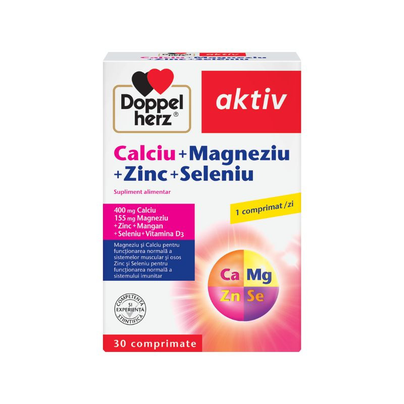 Doppelherz AKTIV Ca + Mg + Zn + Se, 30 comprimate Aktiv