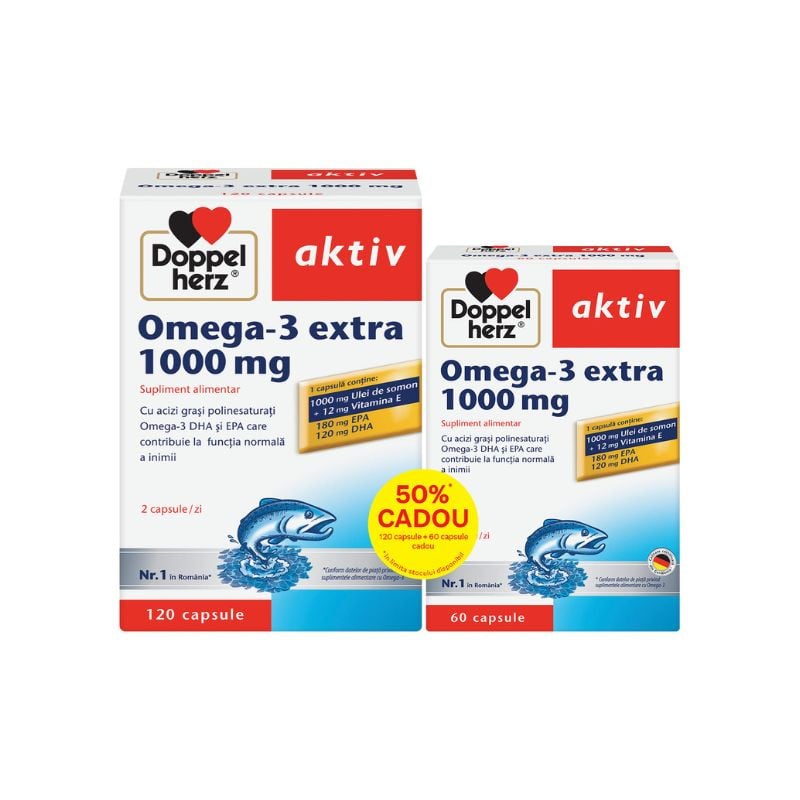Doppelherz Aktiv Omega-3 Extra 1000mg, 120 + 60 capsule 1000mg imagine noua