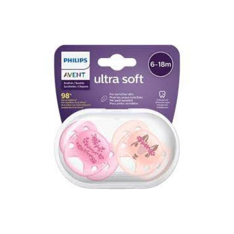 Avent SCF223/04 Ultra Soft, Suzeta ultramoale si flexibila, 6-18 luni, Corai/Roz, 2 bucati Mama si copilul