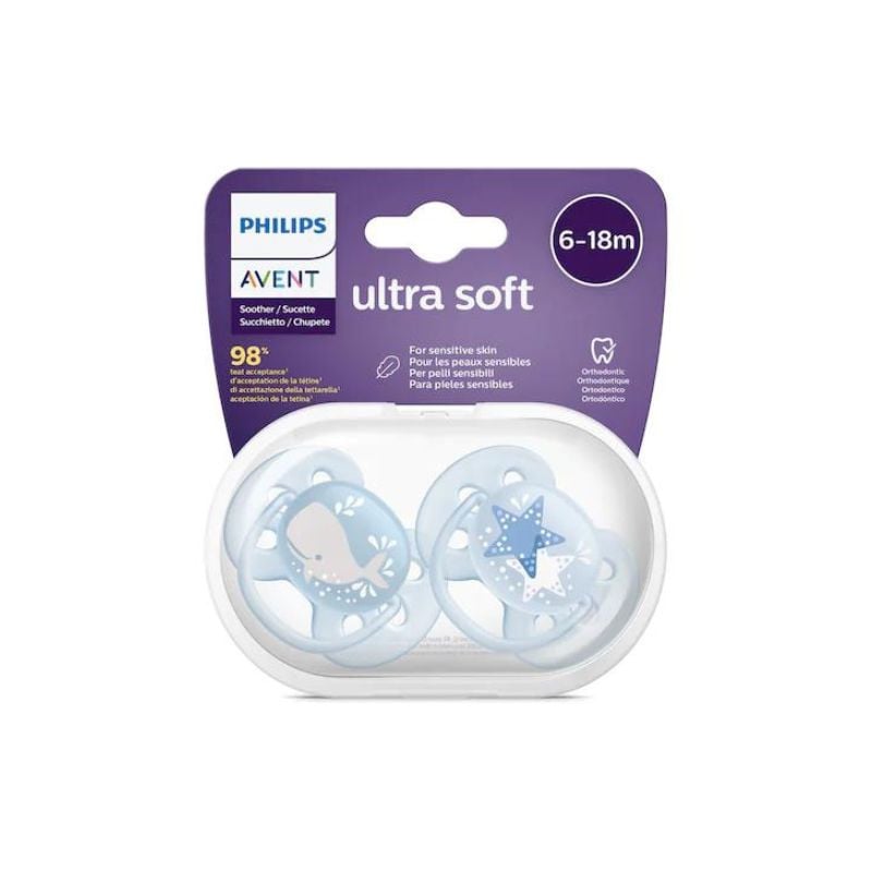 Avent SCF223/03 Ultra soft, Suzeta ultramoale si flexibila, 6-18 luni, Albastru, 2 bucati 6-18 imagine 2021