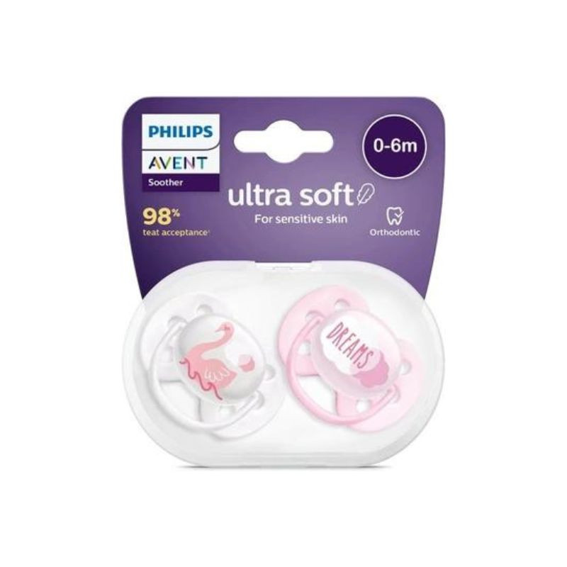 Avent SCF222/02 Ultra Soft, Suzeta ultramoale si flexibila, 0-6 luni, Roz/Alb, 2 bucati