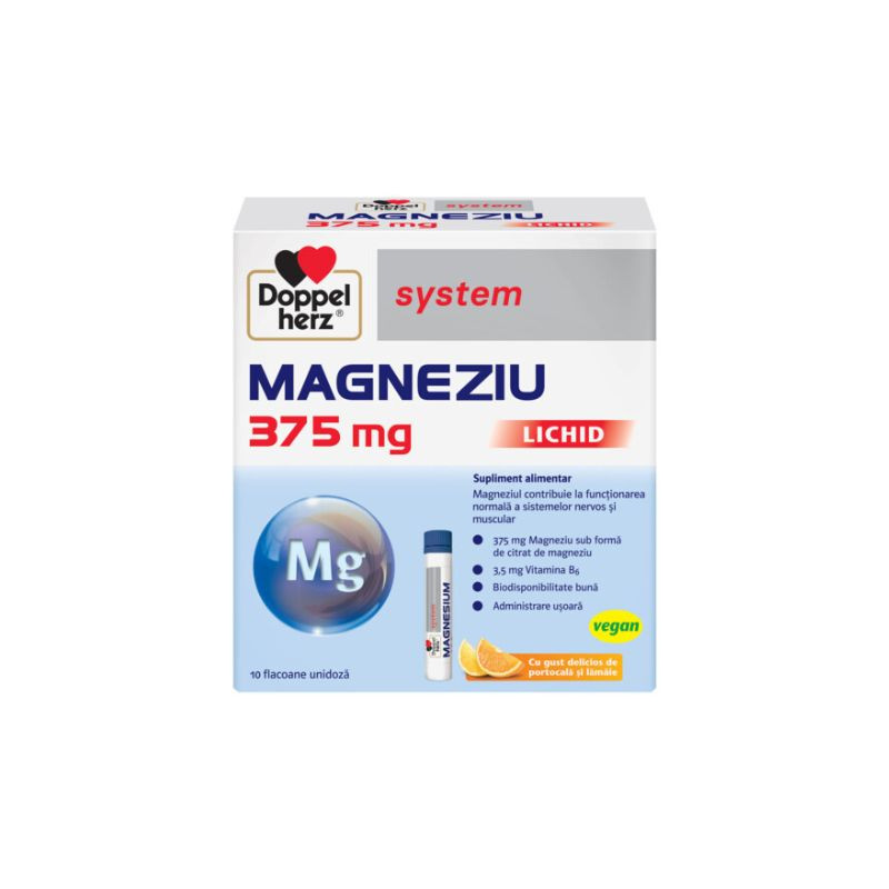 Magneziu, 375 mg, 10 flacoane unidoza, Doppelherz 375 imagine noua