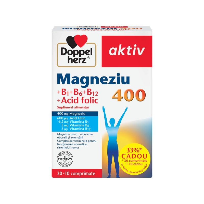 Aktiv Magneziu 400 +B1+B6+B12+Acid folic, 30+10 comprimate, Doppelherz