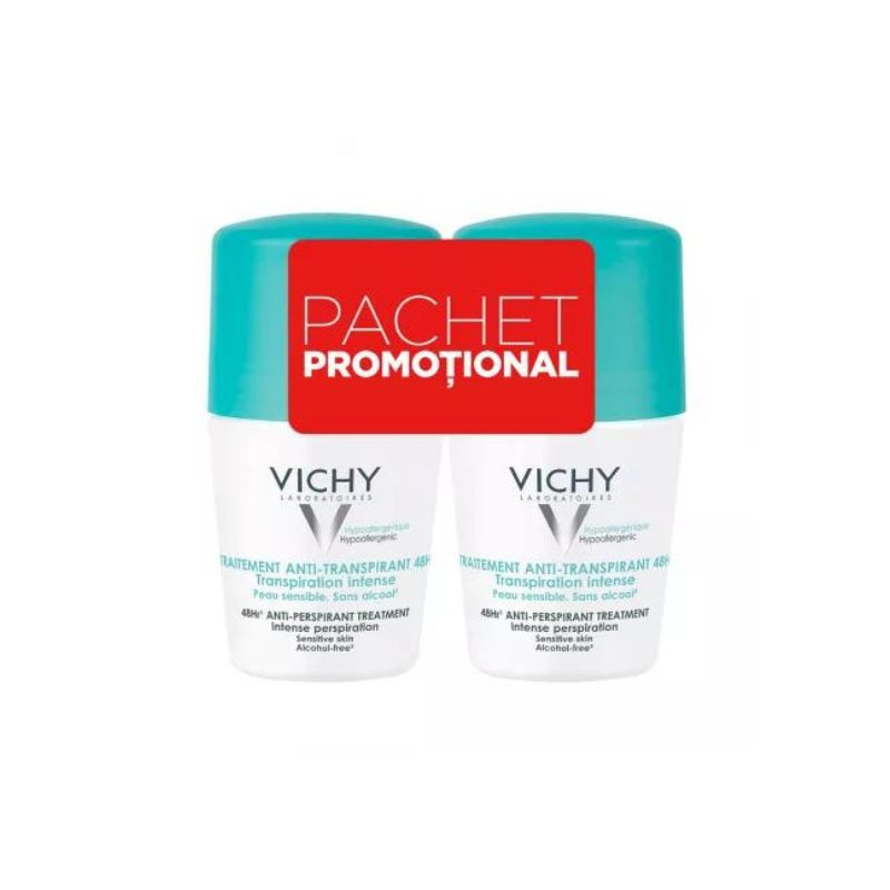 Pachet Deodorant roll-on antiperspirant cu parfum 48h, 50 ml, Vichy 48h imagine teramed.ro