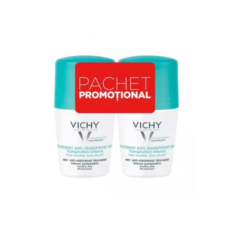 Pachet Deodorant roll-on antiperspirant cu parfum 48h, 50 ml, Vichy