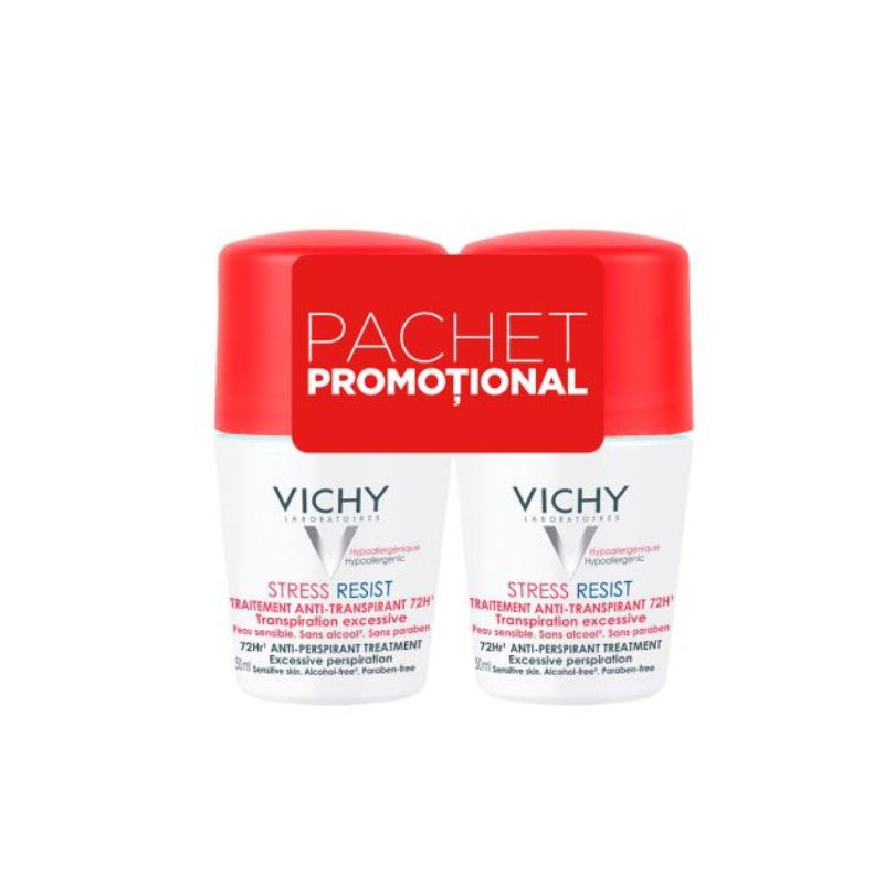 Pachet Deodorant roll-on tratament intensiv anti-transpirant 72h, 50 ml, Vichy, 1+1-50%