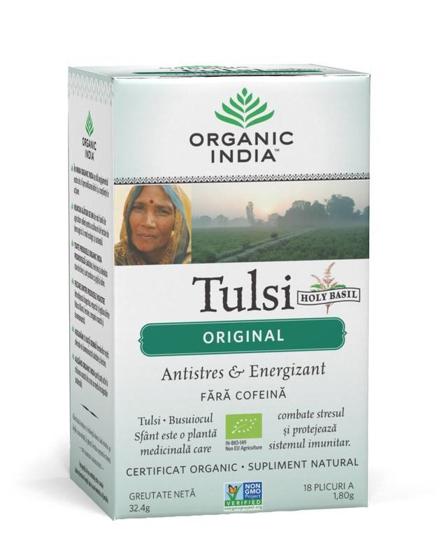 ORGANIC INDIA Ceai Tulsi (Busuioc Sfant) Antistres Natural, Energizant