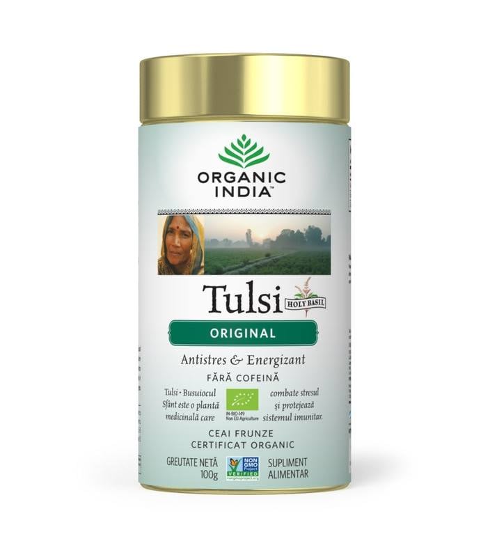 ORGANIC INDIA Ceai Tulsi (Busuioc Sfant) Original | Antistres Natural & Energizant 100g