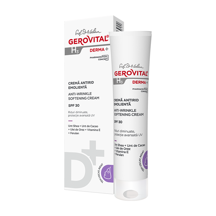 Crema Antirid Emolienta Spf30 H3 Derma+, 30 Ml, Gerovital