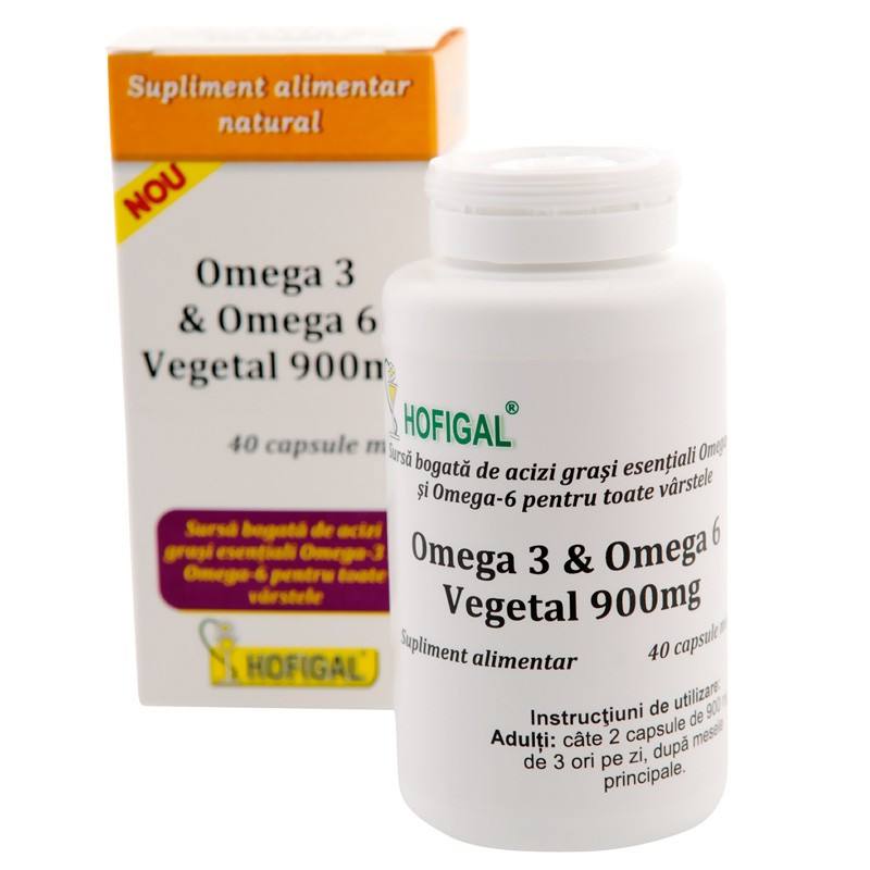 HOFIGAL Omega 3 & Omega 6 Vegetal 900 mg, 40 capsule moi 900 imagine teramed.ro