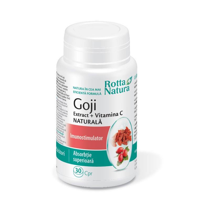 Goji Extract + Vitamina C naturala, 30 comprimate masticabile, Rotta Natura Regenerare si tonifiere
