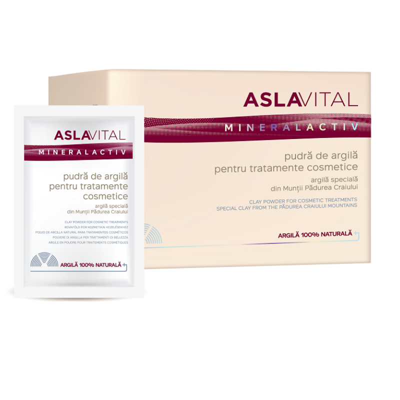 1590 ASLAVITAL – Pudra de argila pt. tratamente cosmetice 10 plicuri*20 g