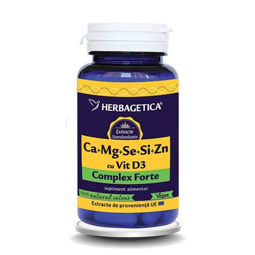 Ca+Mg+Se+Zn organice cu D3, 120 capsule, Herbagetica 120