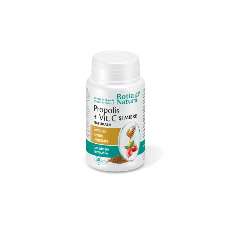 Propolis + Vitamina C naturala si miere, 30 comprimate masticabile, Rotta Natura comprimate imagine noua