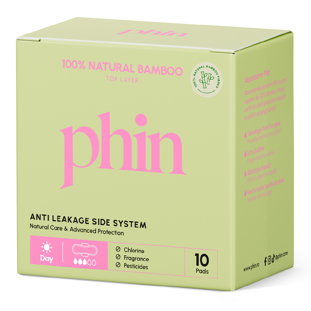 Absorbante de zi din fibre de Bambus Natural, 10 bucati, Phin
