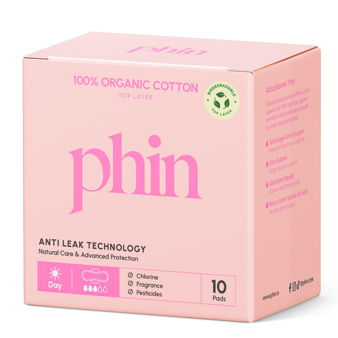 Absorbante de zi din Bumbac Organic, 10 bucati, Phin