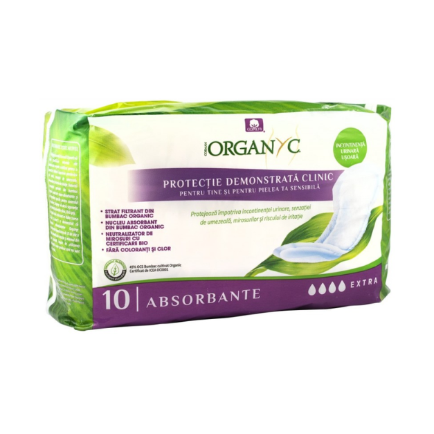 Absorbante Extra Din Bumbac Organic Pentru Incontinenta, 10 Bucati, Organyc