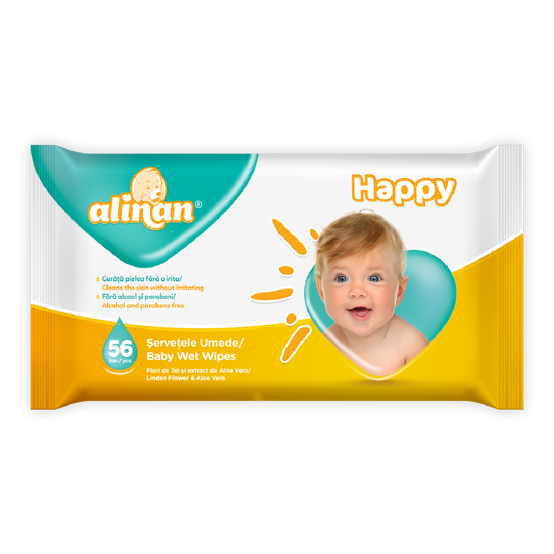Servetele umede Alinan Happy, 56 bucati, Fiterman Pharma ALINAN imagine noua
