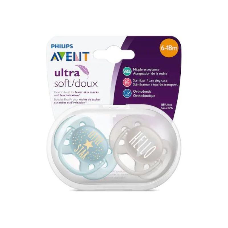 Suzeta ultra soft, Albastru/Gri, SCF223/01, 6-18 luni, 2 bucati, Avent 6-18 imagine noua