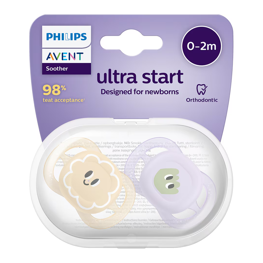 Suzete Ultra Start Mov/Portocaliu, SCF075/03, 0-2 luni, 2 bucati, Philips Avent