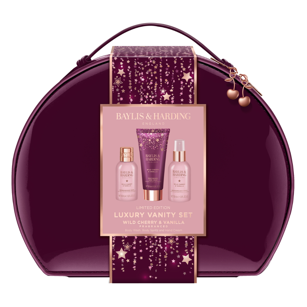 Set cadou în portfard Wild Cherry & Vanilla, 3 piese, Baylis & Harding