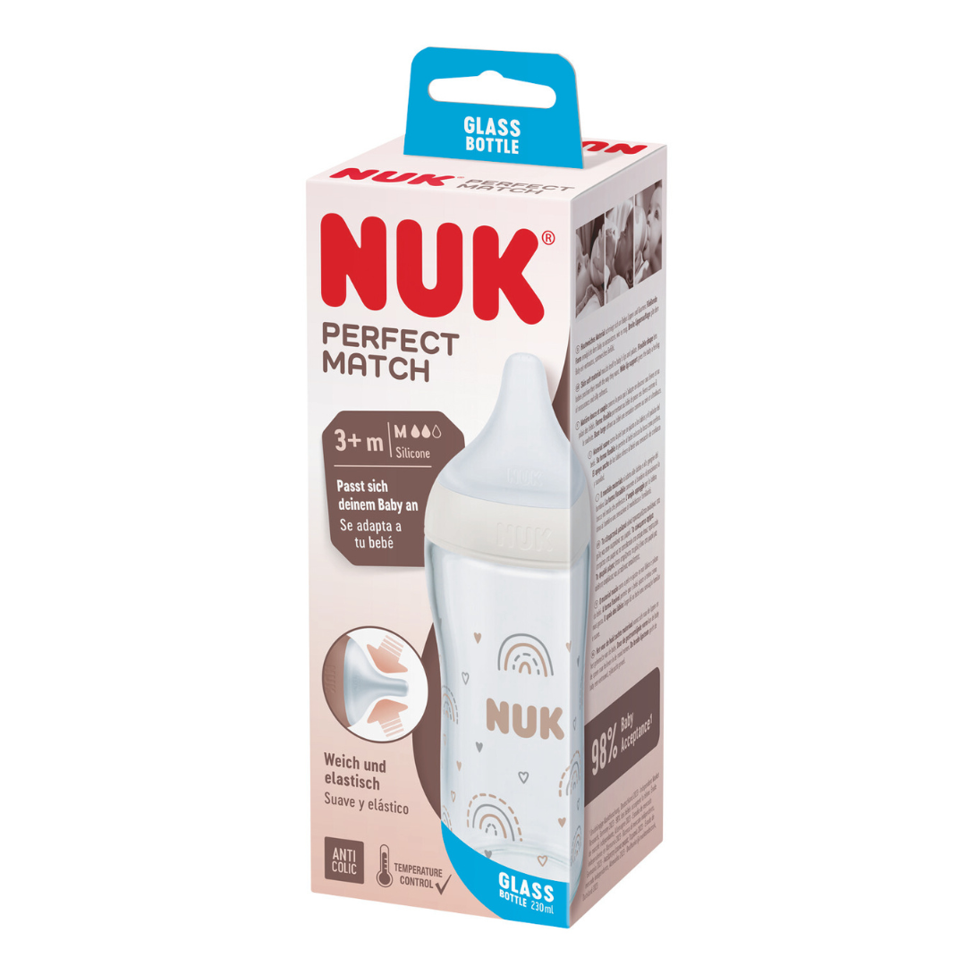 Biberon din sticla Perfect Match, tetina marimea M, 230ml, Nuk
