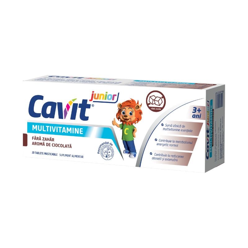 Cavit Junior fara zahar aroma ciocolata, 20 tablete masticabile, Biofarm image1