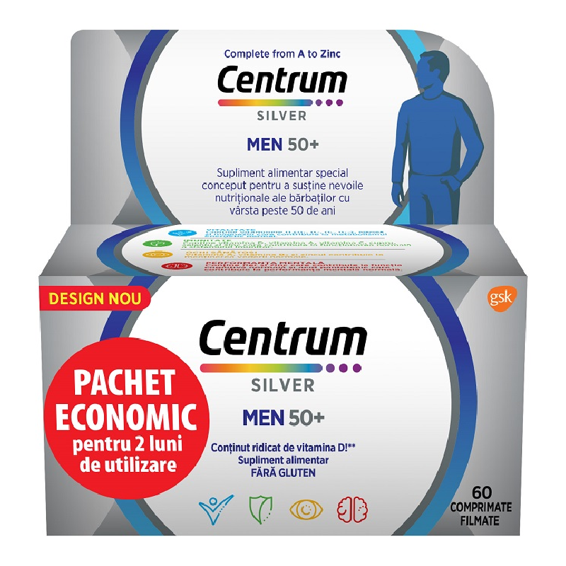 Centrum Silver 50+ Pentru Barbati, 60 Comprimate, Gsk