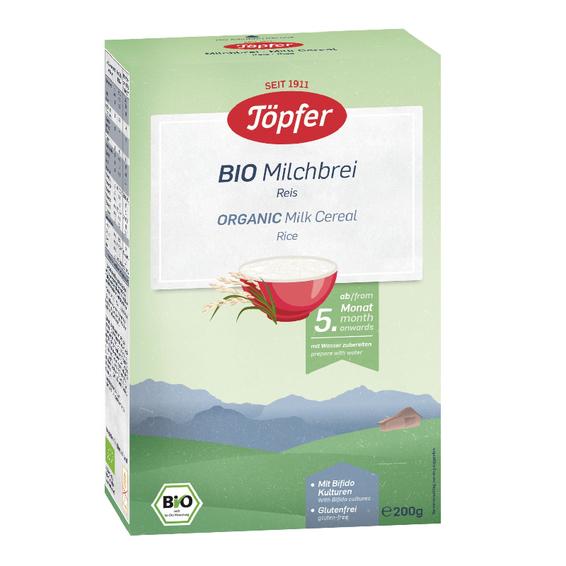 Cereale Bio orez cu lapte, +5 luni, 200 g, Topfer