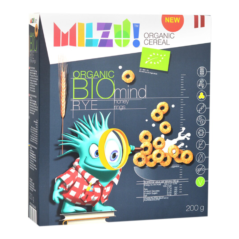 Cereale cu secara si miere Inele Bio, 200g, Milzu