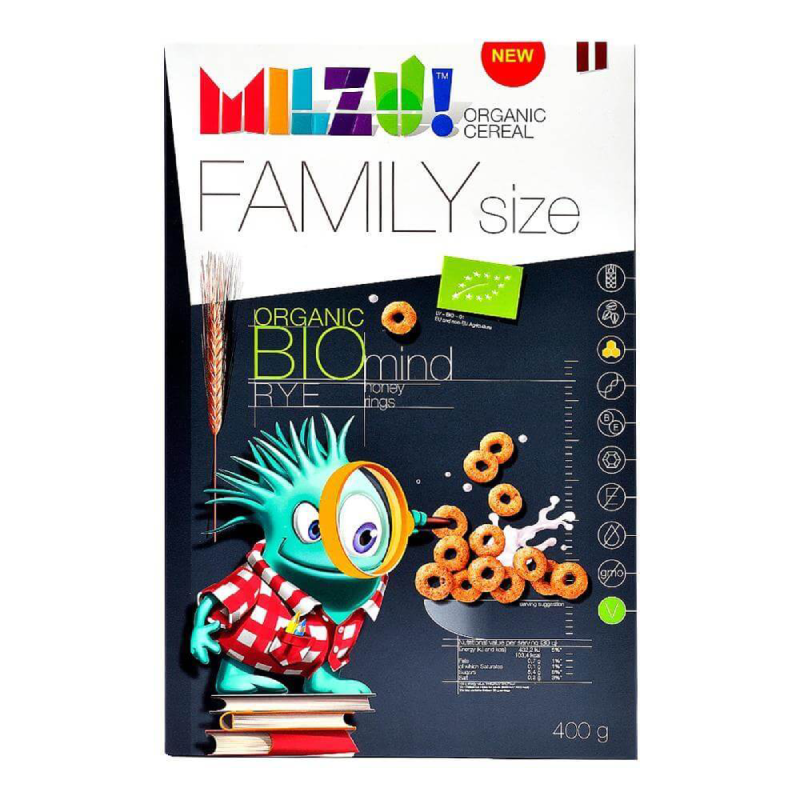 Cereale cu secara si miere Inele Bio, 400g, Milzu